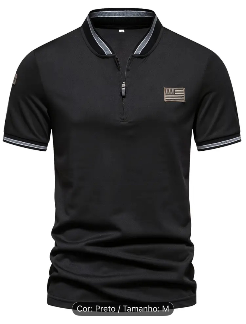 Polo casual para homem de 2024 com colarinho pequeno e bandeira nacional Polo casual para homem de 2024 com colarinho pequeno e bandeira nacional